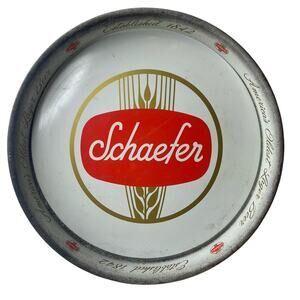 Vintage 60s Schaefer Beer Litho Tin Metal Serving Tray Advertising MCM Barware